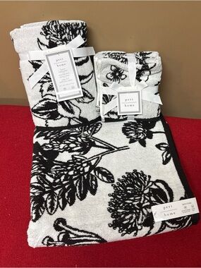 Peri Home 7 Pc Towel Set:1 Bath 2 Hand 4 Washcloth Cotton Etched Bot Black White